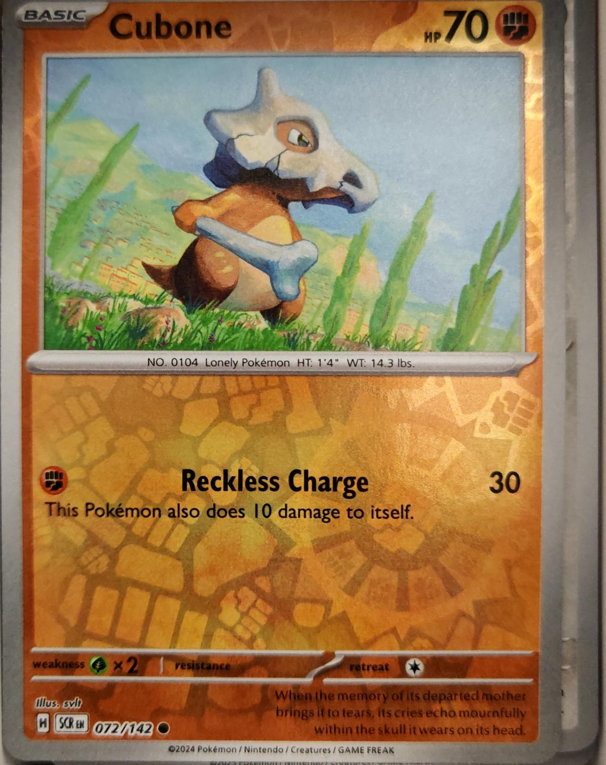 Cubone - 72/142 - Reverse Holo - STELLAR CROWN - Pokemon - Common | AA04-59