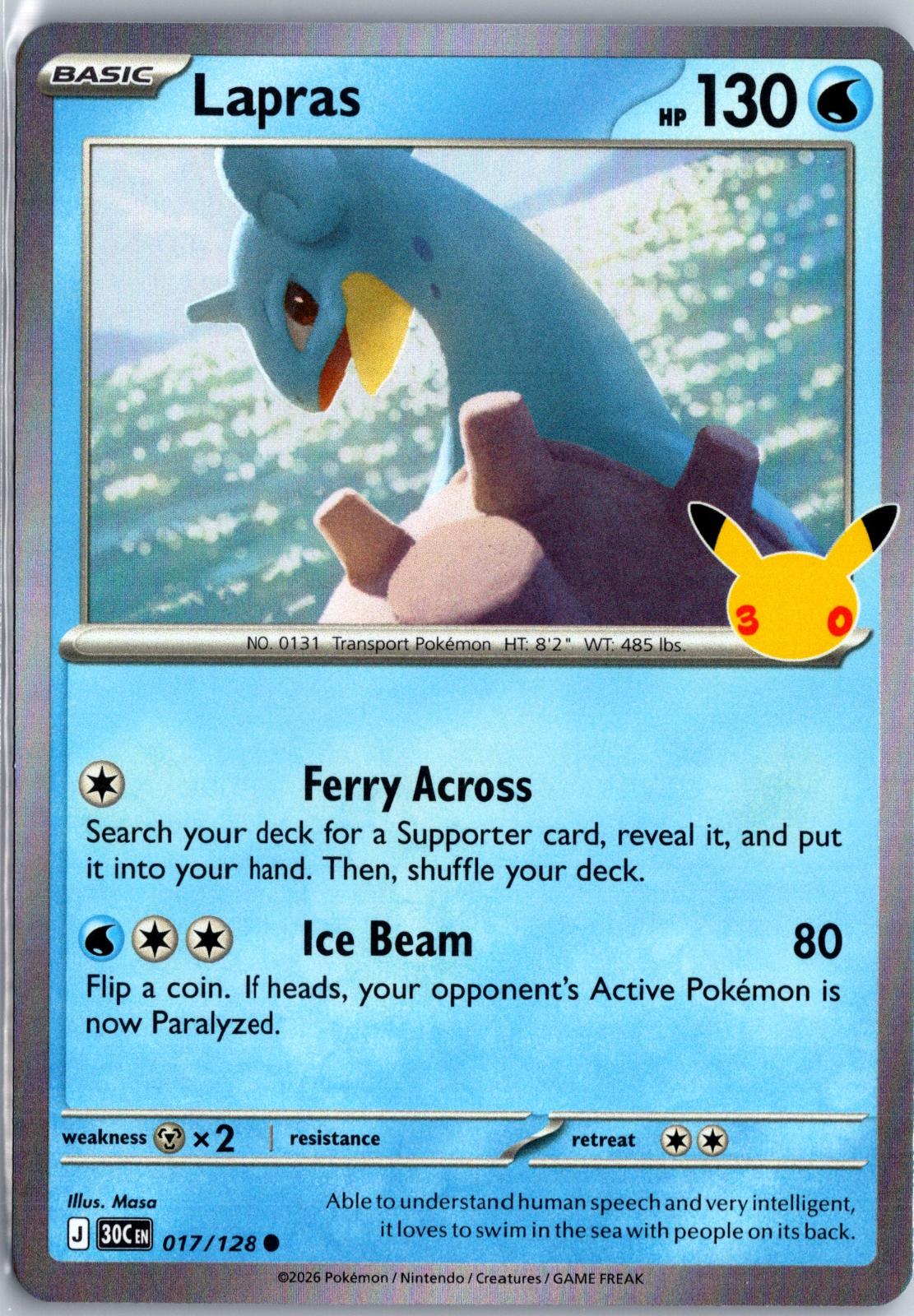 Lapras - 017/128 - Holo - ME: 30TH CELEBRATION - Pokemon - Common | AA98-10