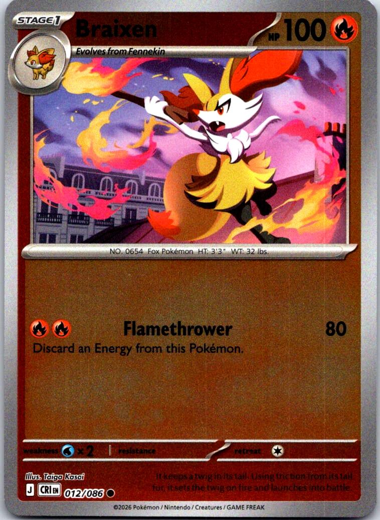 Braixen - 012/086 - Reverse Holo - CHAOS RISING - Pokemon - Common | AA125-1
