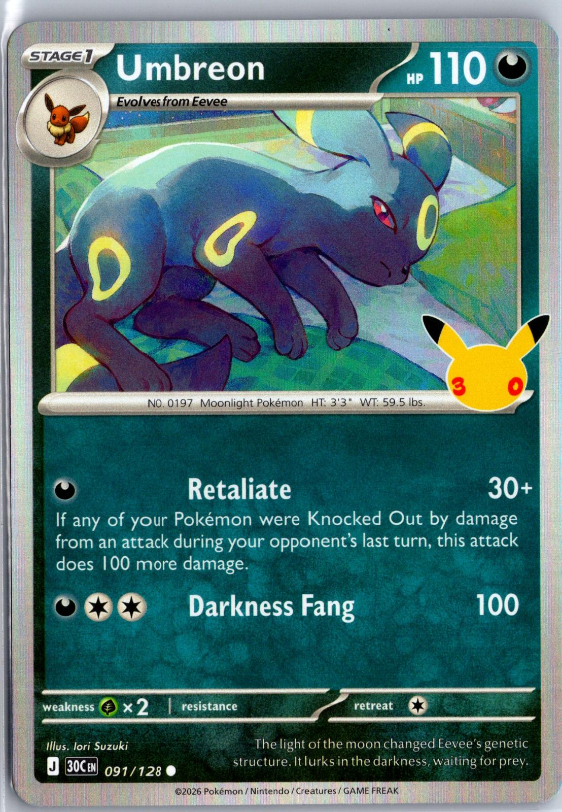 Umbreon - 091/128 - Holo - ME: 30TH CELEBRATION - Pokemon - Common | AA97-29