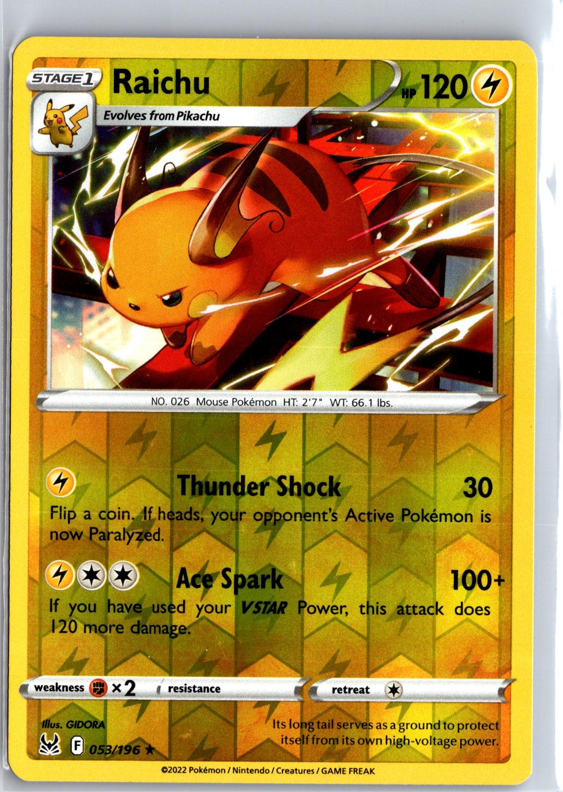 Raichu - 053/196 - Reverse Holo - LOST ORIGIN - Pokemon - Rare | AA130-63