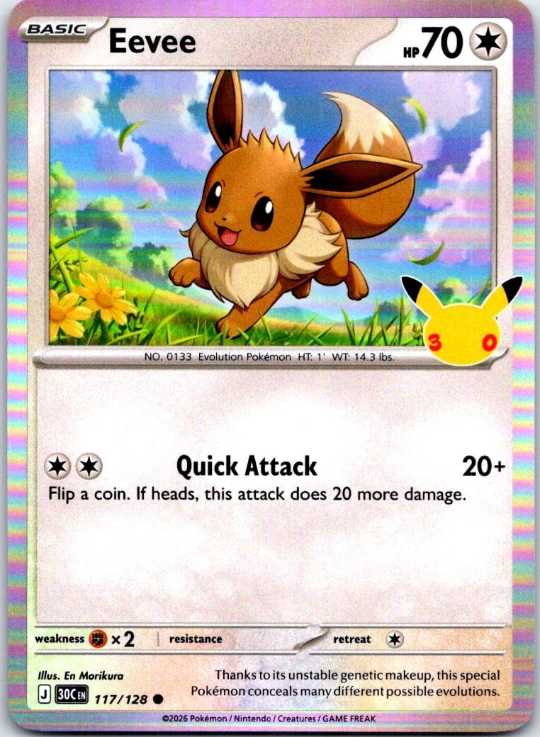 Eevee - 117/128 - Holo - ME: 30TH CELEBRATION - Pokemon - Common | AB32-43