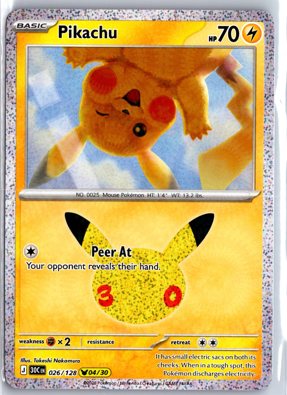 Pikachu - 026/128 - Holo - ME: 30TH CELEBRATION - Pokemon - | AA95-6