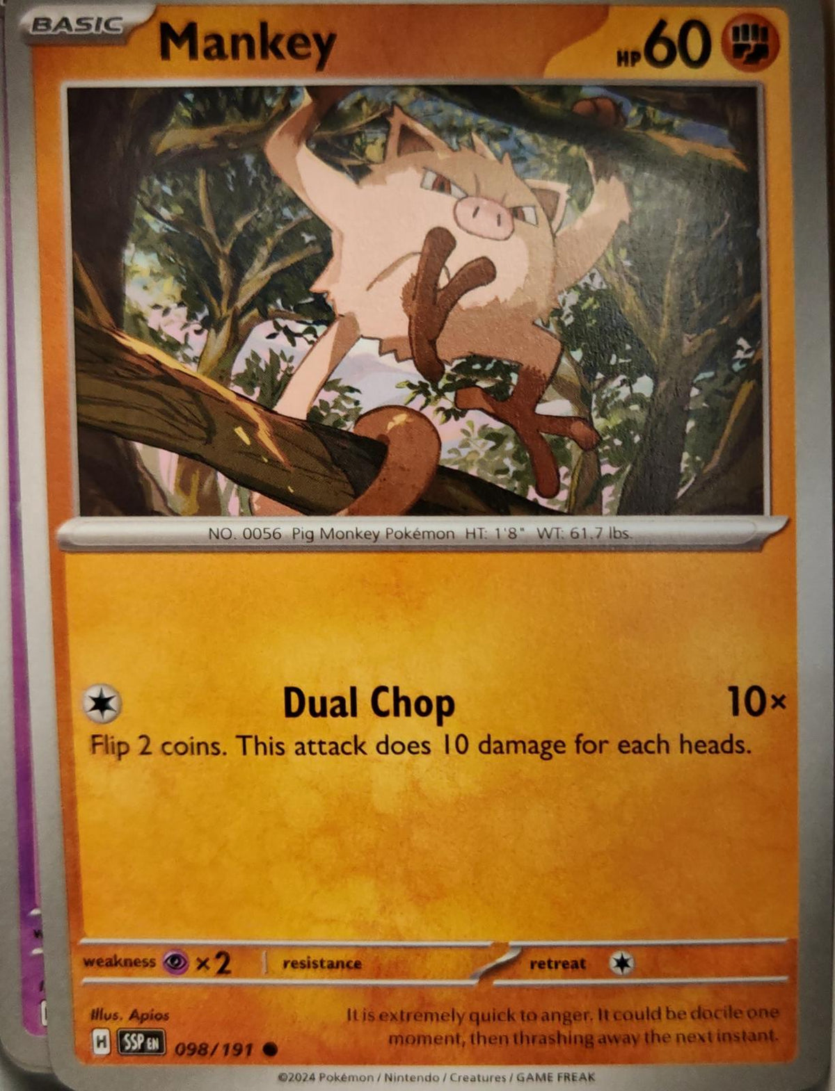 Mankey - 098/191 - - SURGING SPARKS - Pokemon - Common | AA09-38
