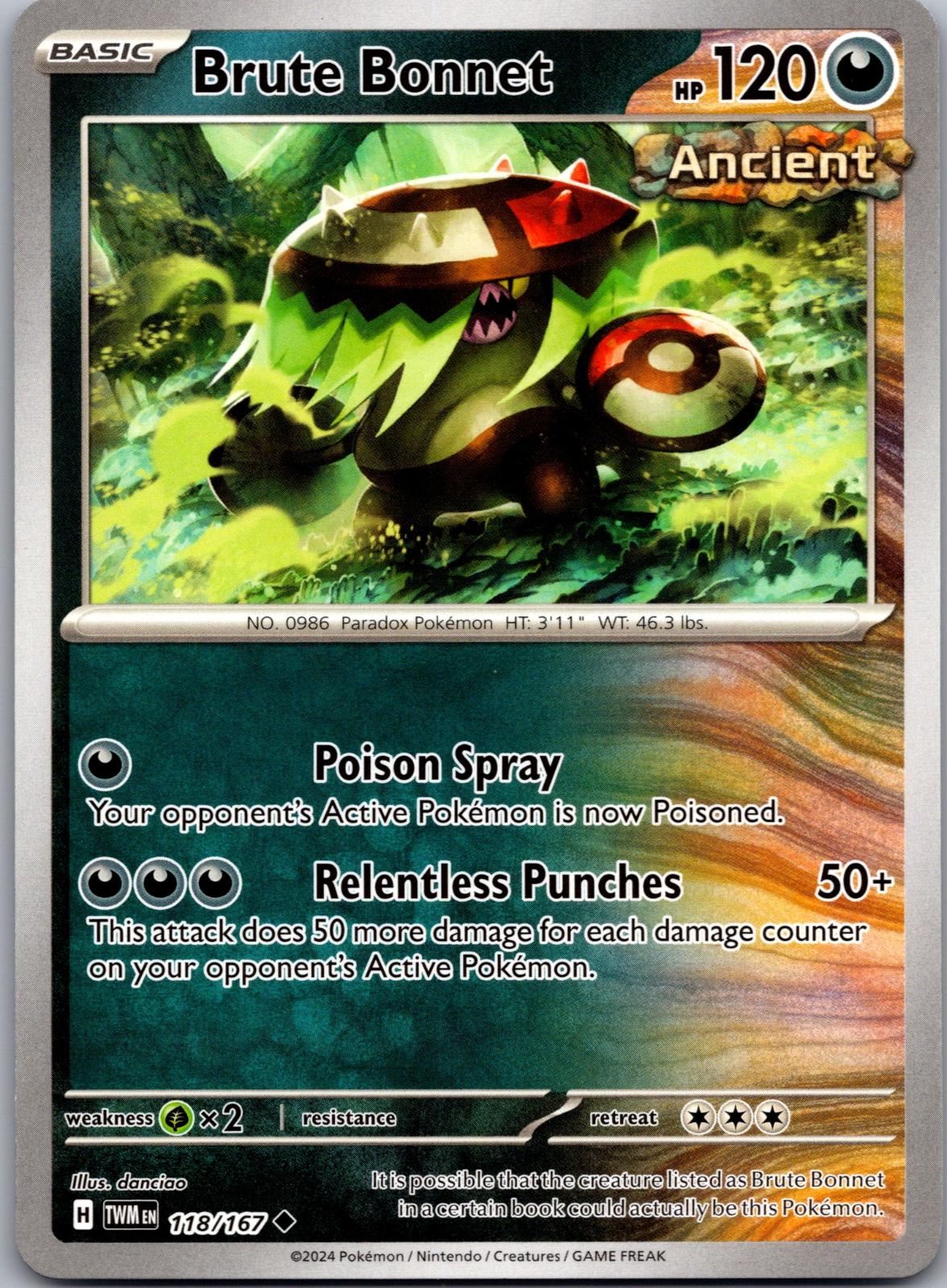 Brute Bonnet - 118/167 - - TWILIGHT MASQUERADE - Pokemon - Uncommon | AA87-1