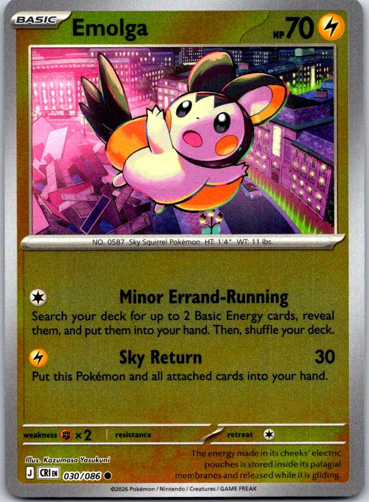 Emolga - 030/086 - Reverse Holo - CHAOS RISING - Pokemon - Common | AA126-48