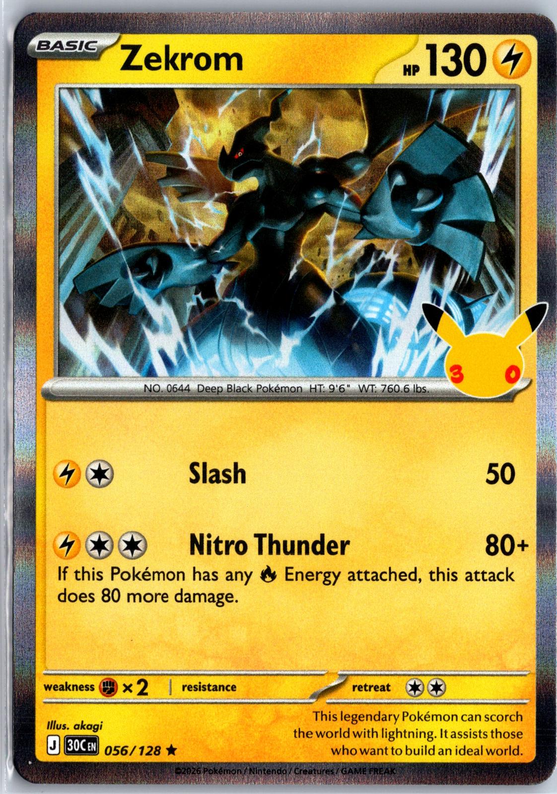 Zekrom - 056/128 - Holo - ME: 30TH CELEBRATION - Pokemon - Rare | AA96-9