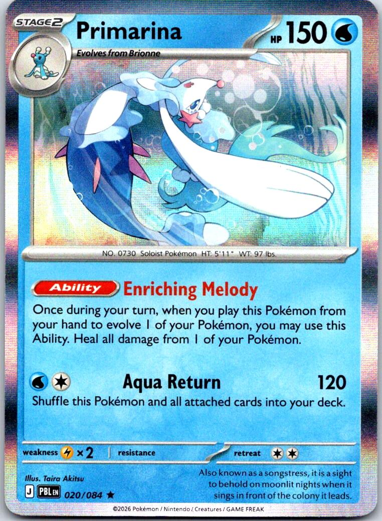 Primarina - 020/084 - Holo - PITCH BLACK - Pokemon - Rare | AA121-35