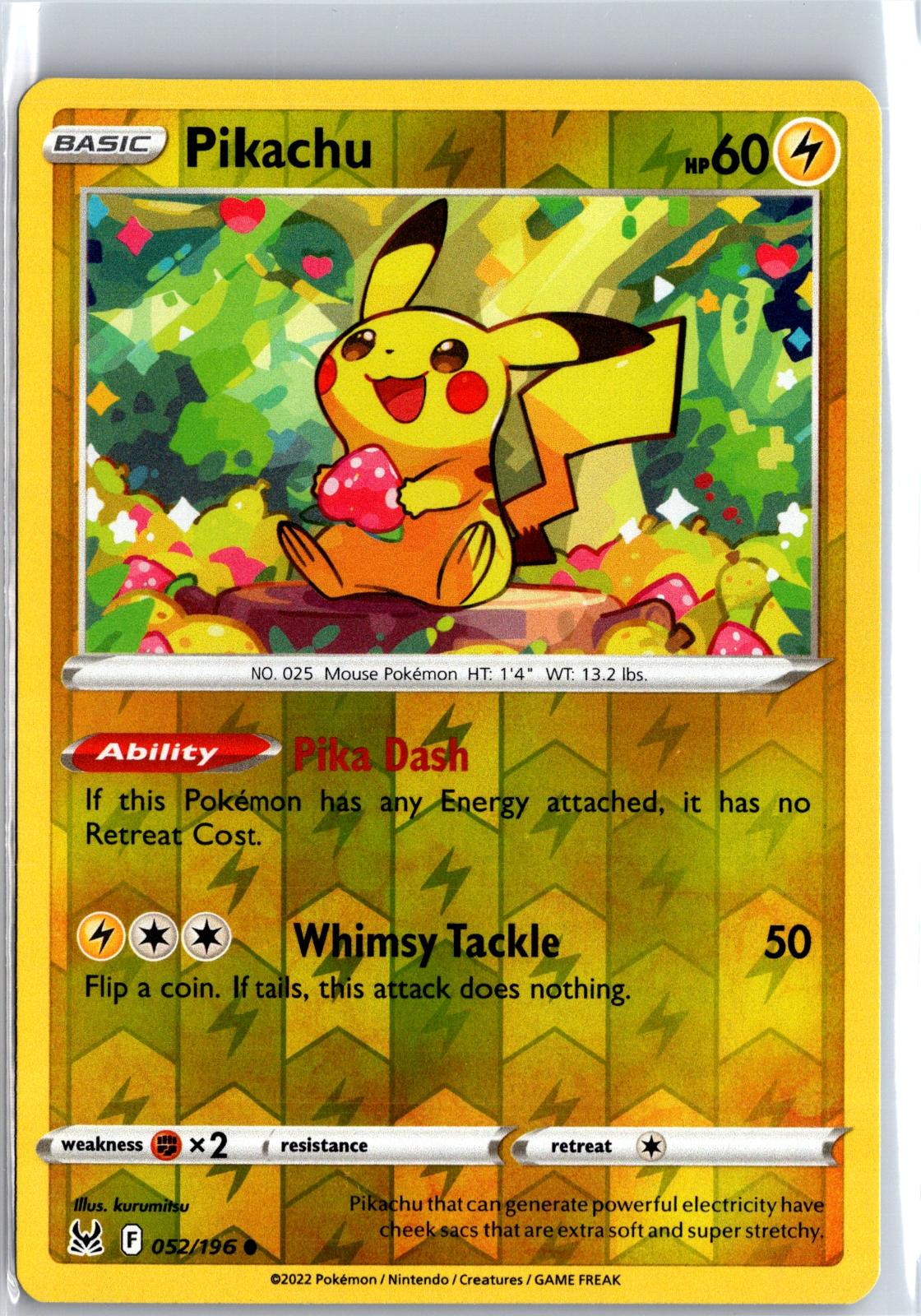 Pikachu - 052/196 - Reverse Holo - LOST ORIGIN - Pokemon - Common | AA129-32