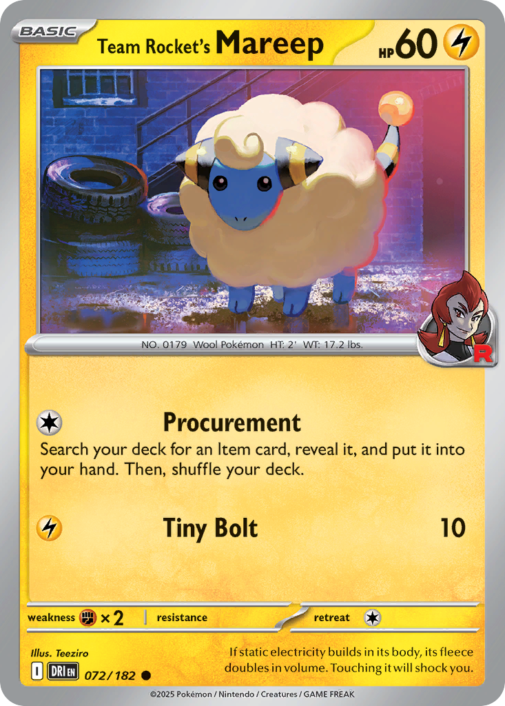 Team Rocket's Mareep - 072/182 - Reverse Holo - DESTINED RIVALS - Pokemon - | AA20-8