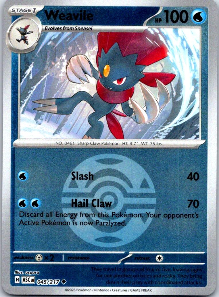 Weavile (Dusk Ball) - 045/217 - Reverse Holo - ASCENDED HEROES - Pokemon - | AB02-30