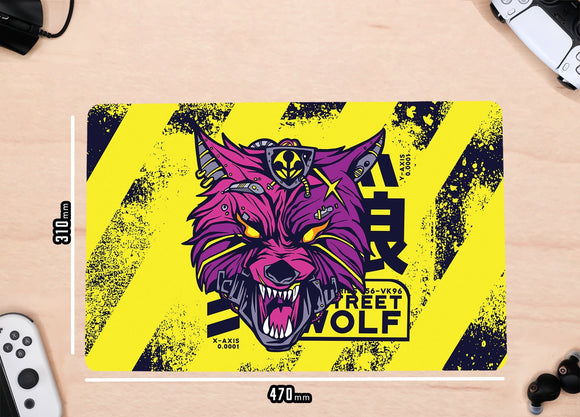 Desk Mat- Cyber Wolf Neoprene Mousemat Board Game Accessories, Tabletop Gaming Gifts, RPG Dnd Dice