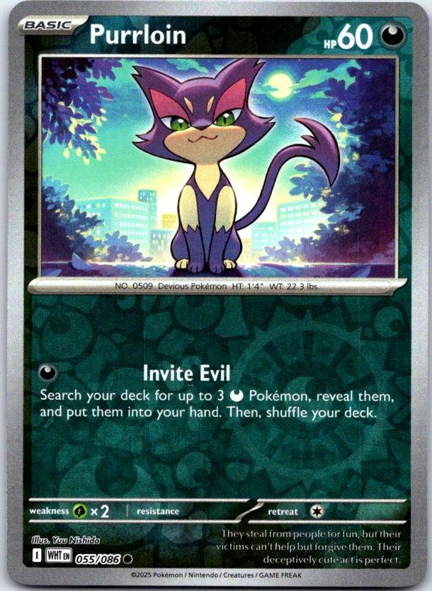 Purrloin - 055/086 - Reverse Holo - WHITE FLARE - Pokemon - Common | AC28-39