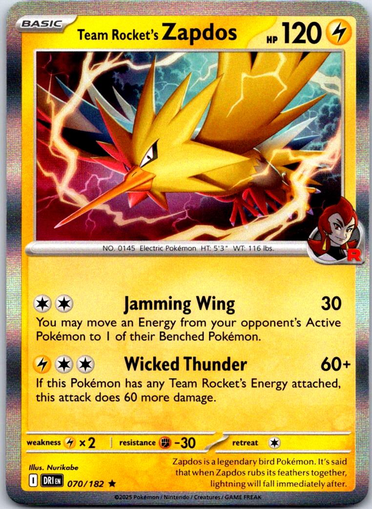 Team Rocket's Zapdos - 070/182 - Holo - DESTINED RIVALS - Pokemon - | AA122-14