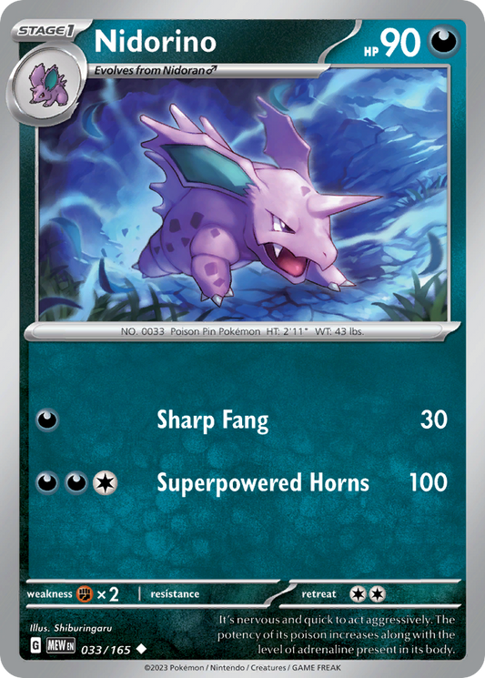 Nidorino - 033/165 - Reverse Holo - 151 - Pokemon - Uncommon | AA62-17