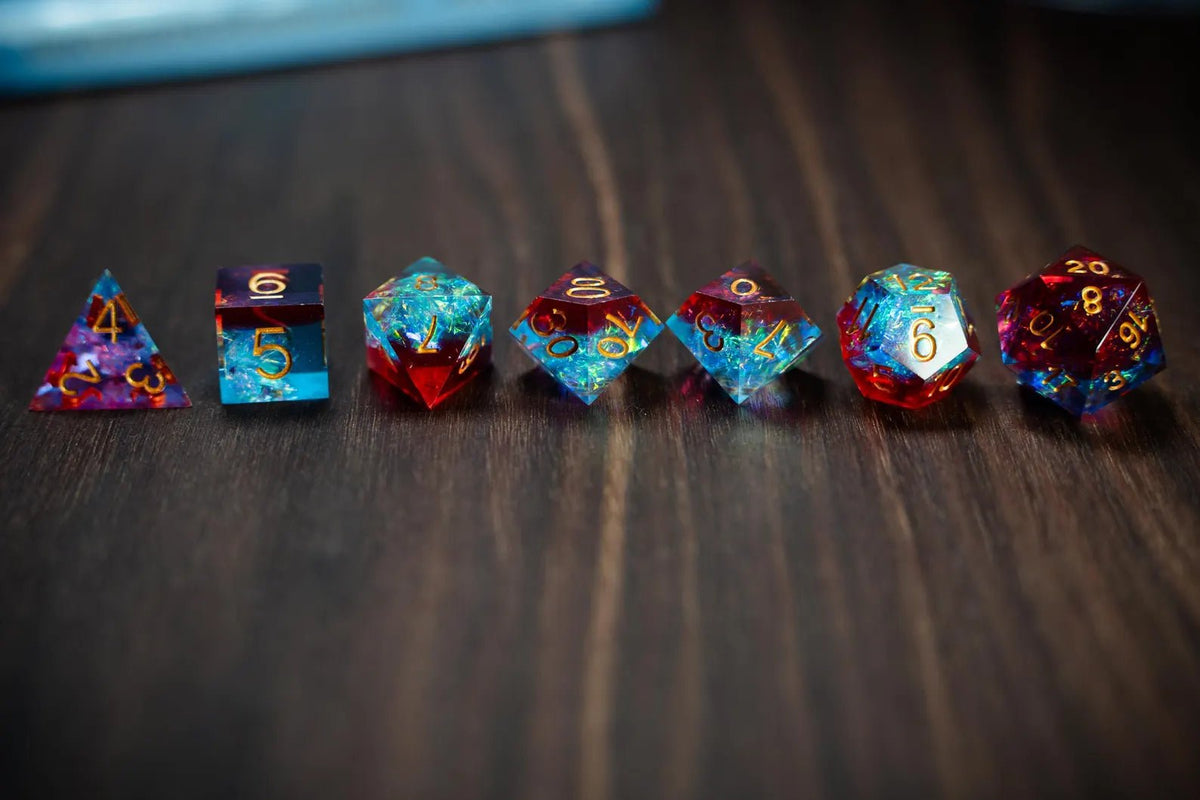 Dice Set - Sharp Edge Resin - Marvelous Red Blue Board Game Tabletop Gaming Gifts Accessories, RPG D&D Dice