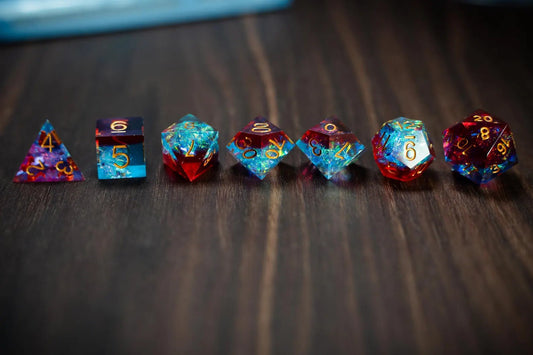 Dice Set - Sharp Edge Resin - Marvelous Red Blue Board Game Tabletop Gaming Gifts Accessories, RPG D&D Dice