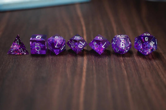 Dice Set - Sharp Edge Resin - Purple Spark Board Game Tabletop Gaming Gifts Accessories, RPG D&D Dice