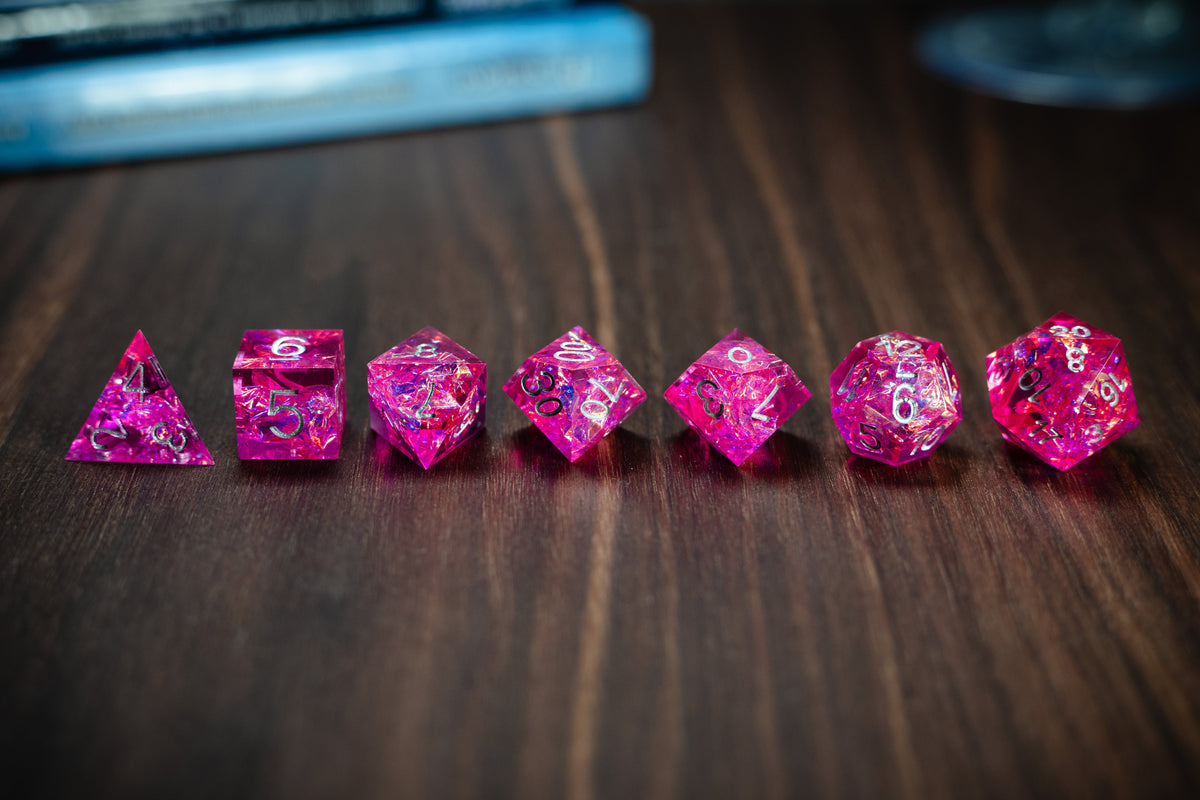 Dice Set - Sharp Edge Resin - Rosy Rose Board Game Tabletop Gaming Gifts Accessories, RPG D&D Dice