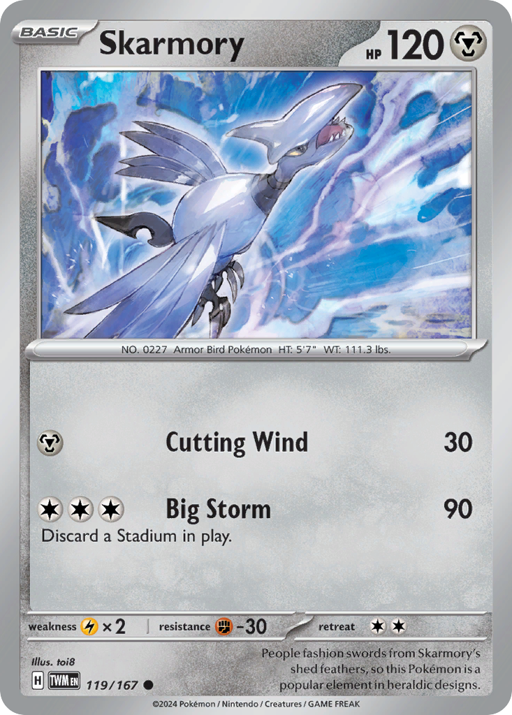 Skarmory - 119/167 - Reverse Holo - TWILIGHT MASQUERADE - Pokemon - | AA49-52