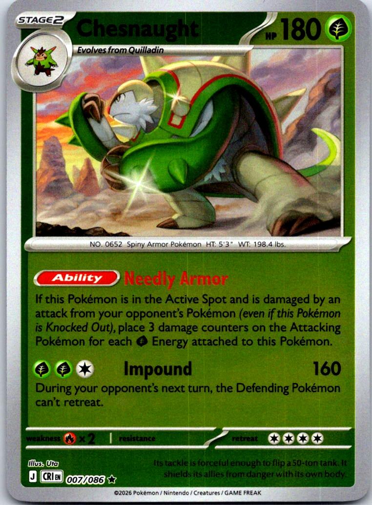 Chesnaught - 007/086 - Reverse Holo - CHAOS RISING - Pokemon - Rare | AA128-10