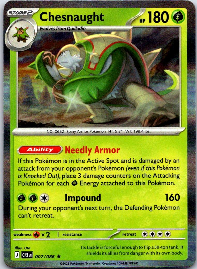 Chesnaught - 007/086 - Holo - CHAOS RISING - Pokemon - Rare | AB06-29
