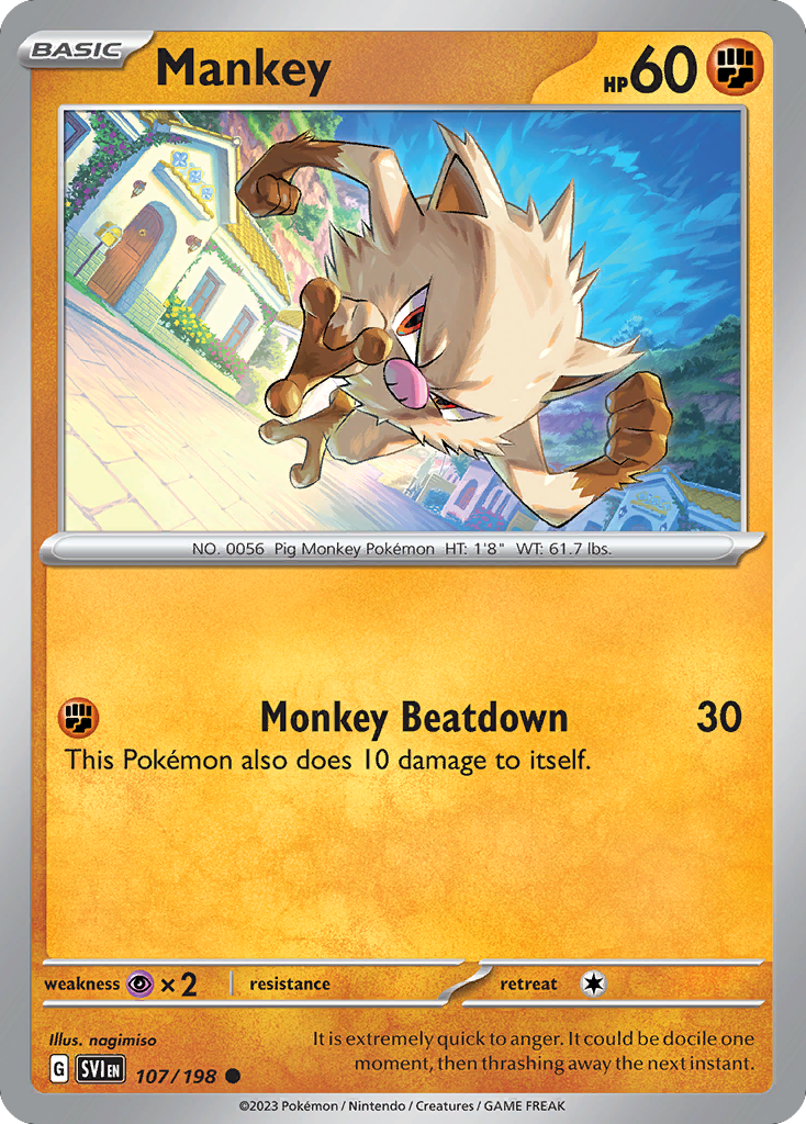 Mankey - 107/198 - Reverse Holo - SCARLET & VIOLET - Pokemon - Common | AA72-28