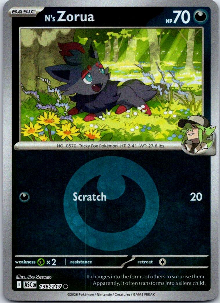 N's Zorua (Energy Symbol Pattern) - 136/217 - Reverse Holo - ASCENDED HEROES - Pokemon - | AB02-44