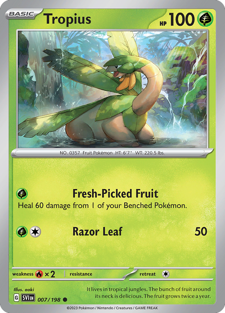 Tropius - 007/198 - Reverse Holo - SCARLET & VIOLET - Pokemon - Common | AA49-86