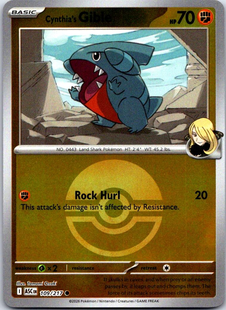 Cynthia's Gible (Poke Ball) - 109/217 - Reverse Holo - ASCENDED HEROES - Pokemon - | AB02-28
