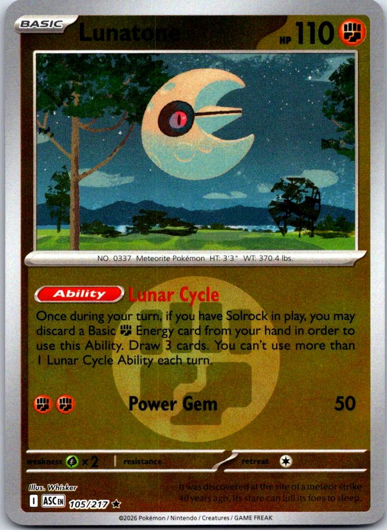 Lunatone (Energy Symbol Pattern) - 105/217 - Reverse Holo - ASCENDED HEROES - Pokemon - | AB02-42