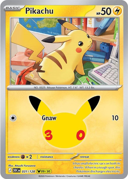 Pikachu - 031/128 - Holo - ME: 30TH CELEBRATION - Pokemon - | AA95-24