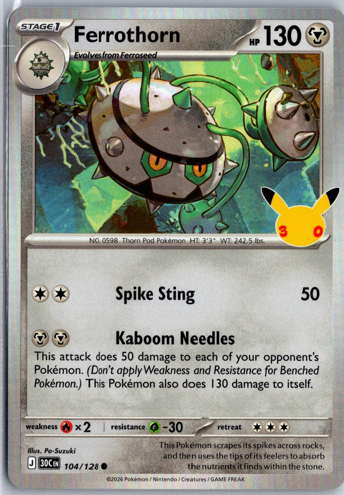 Ferrothorn - 104/128 - Holo - ME: 30TH CELEBRATION - Pokemon - | AA94-2