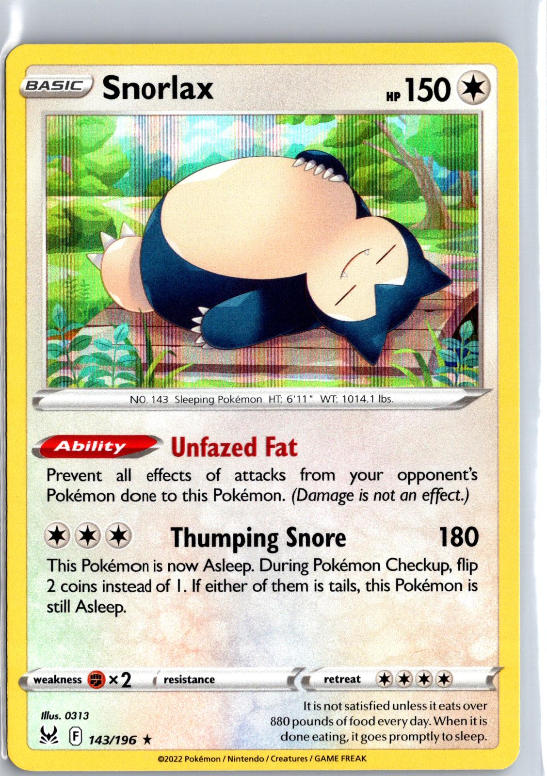 Snorlax - 143/196 - Holo - LOST ORIGIN - Pokemon - Rare | AB05-53