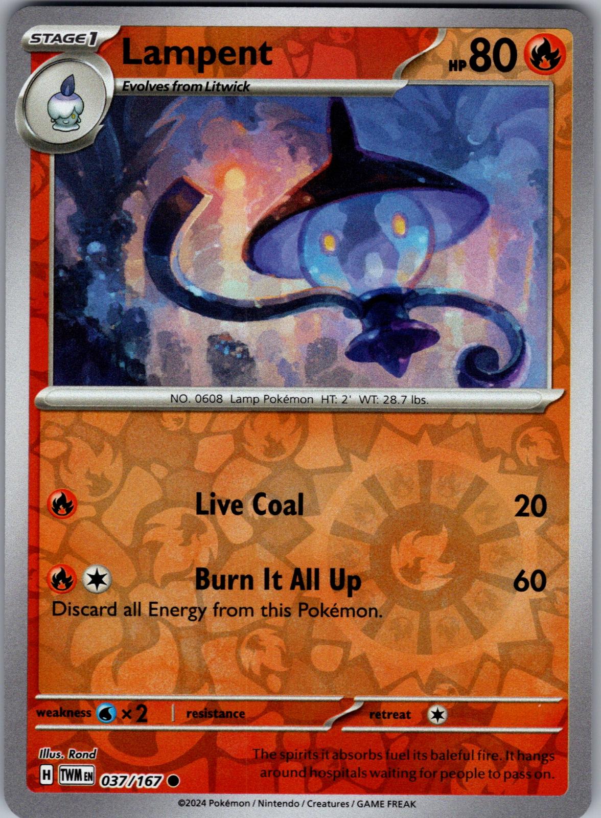 Lampent - 037/167 - Reverse Holo - TWILIGHT MASQUERADE - Pokemon - | AA82-17