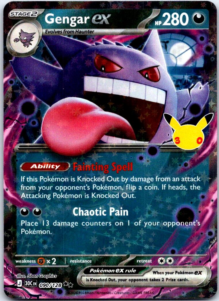 Gengar ex - 090/128 - Holo - ME: 30TH CELEBRATION - Pokemon - | AB31-3