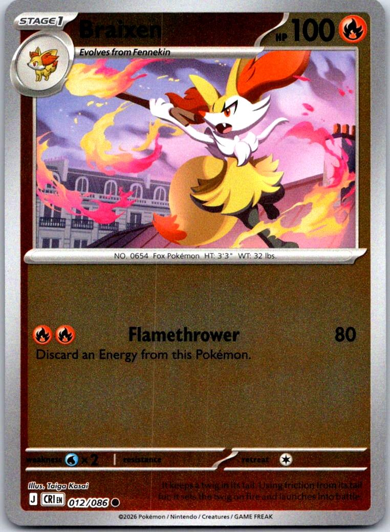 Braixen - 012/086 - Reverse Holo - CHAOS RISING - Pokemon - Common | AA132-47