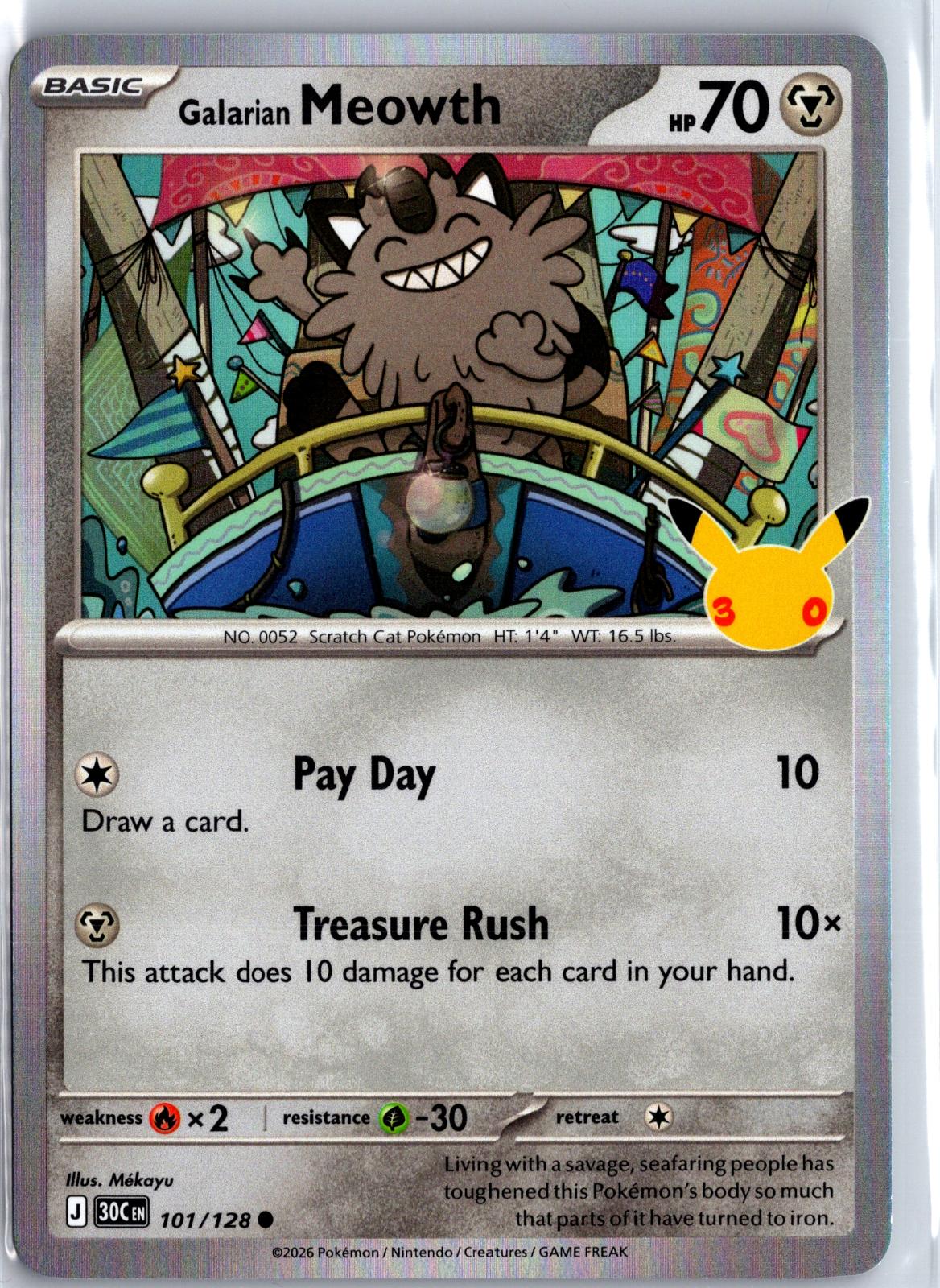 Galarian Meowth - 101/128 - Holo - ME: 30TH CELEBRATION - Pokemon - | AB05-41