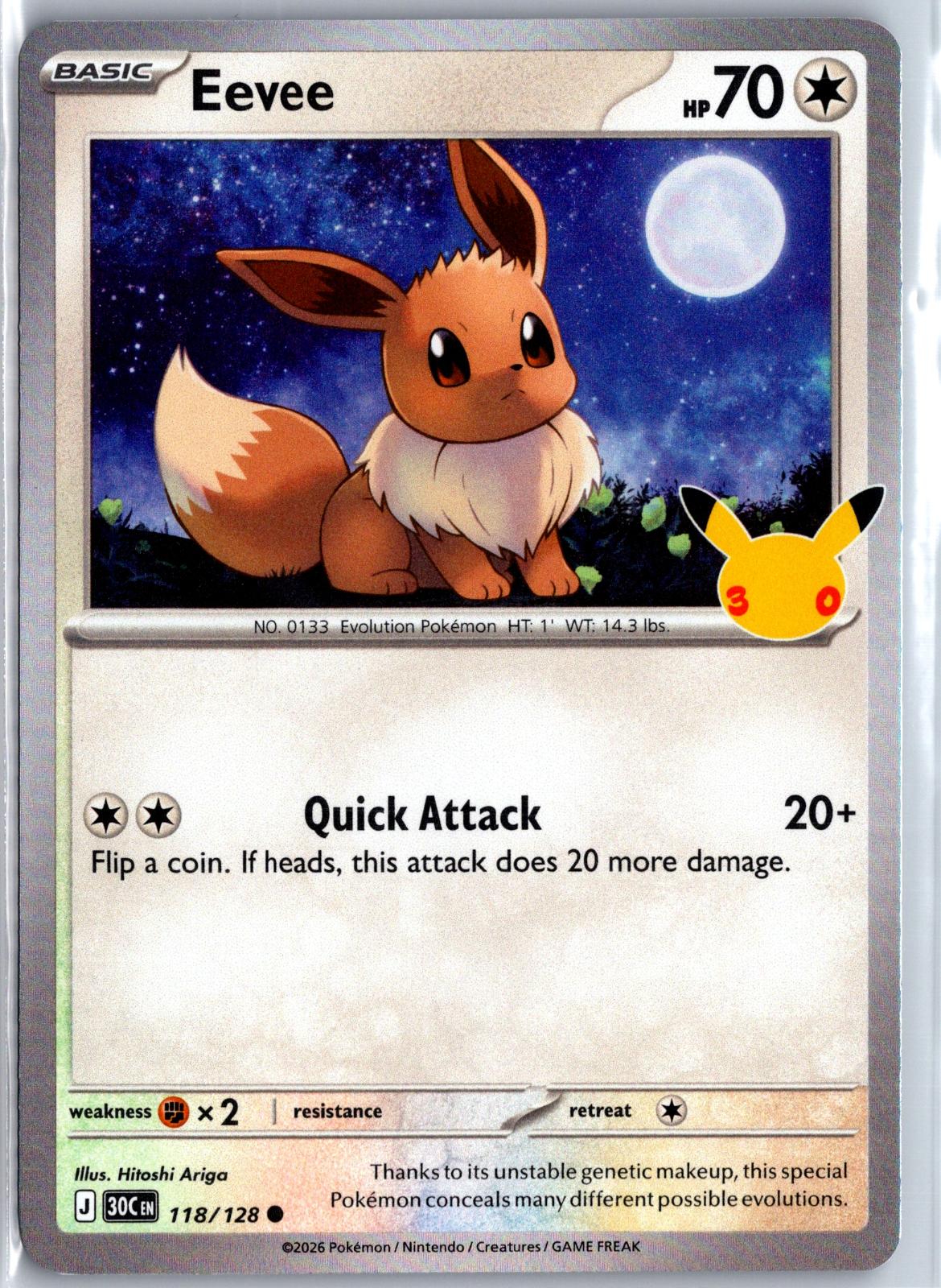 Eevee - 118/128 - Holo - ME: 30TH CELEBRATION - Pokemon - Common | AA97-27