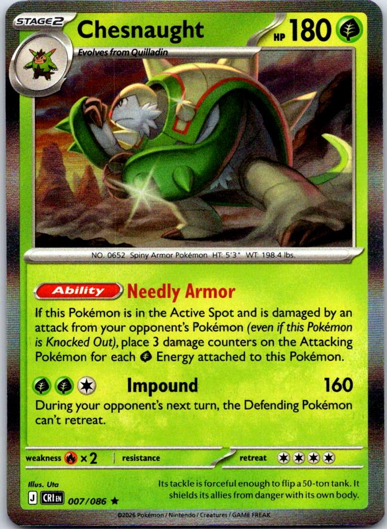 Chesnaught - 007/086 - Holo - CHAOS RISING - Pokemon - Rare | AA121-22