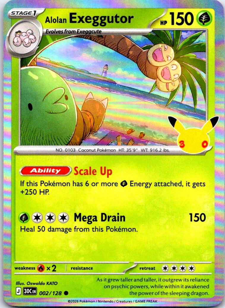 Alolan Exeggutor - 002/128 - Holo - ME: 30TH CELEBRATION - Pokemon - | AB32-3