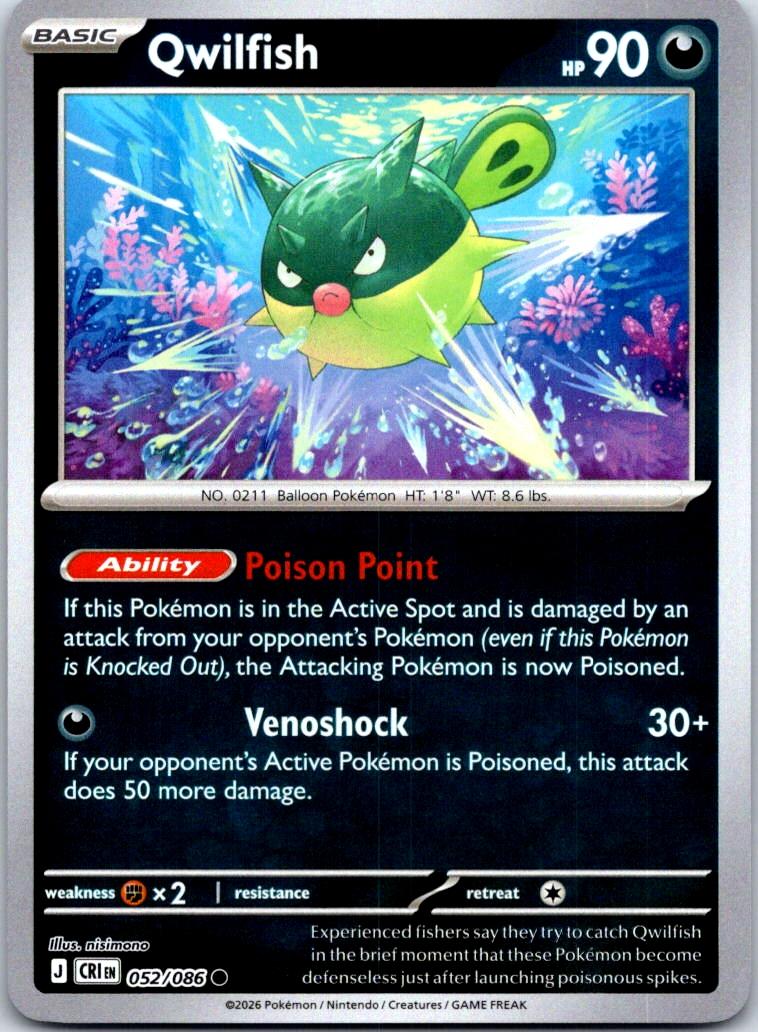Qwilfish - 052/086 - Reverse Holo - CHAOS RISING - Pokemon - Common | AA128-22