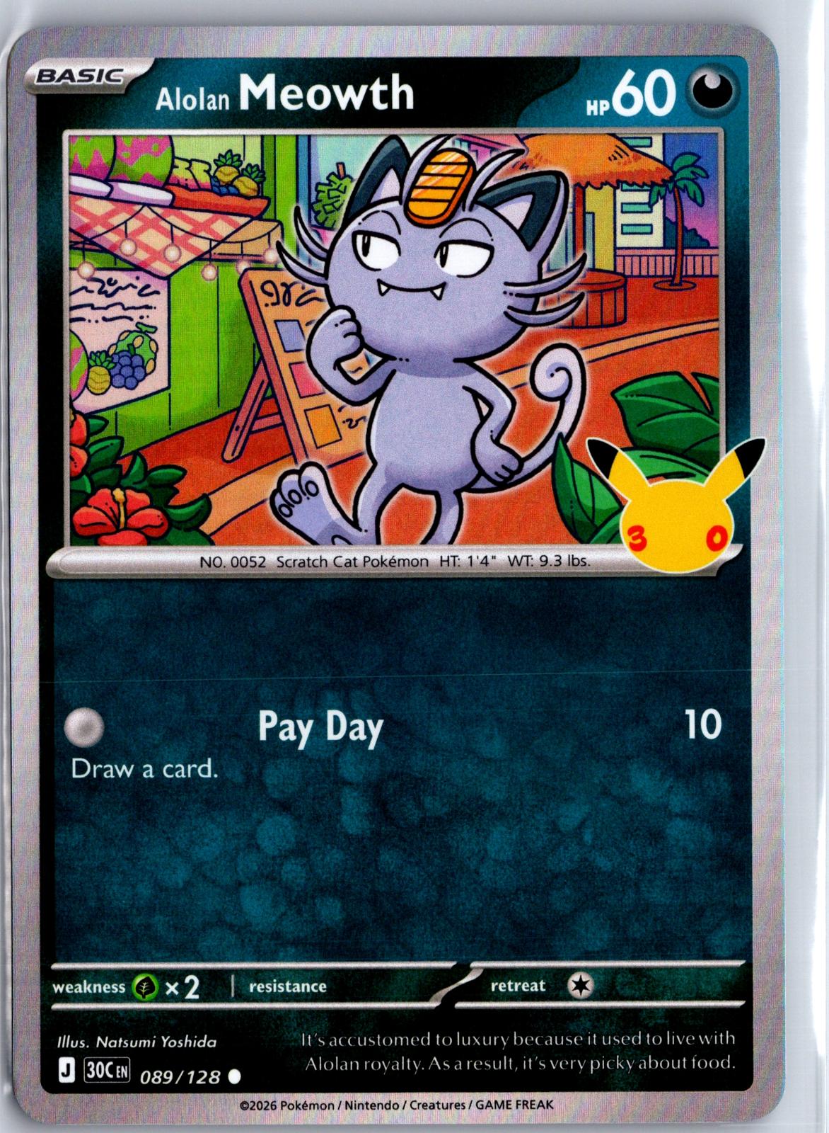 Alolan Meowth - 089/128 - Holo - ME: 30TH CELEBRATION - Pokemon - | AA96-17