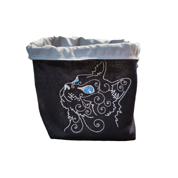 Embroidered Dice Bag- Silver Cat Board Game Accessories, Tabletop Gaming Gifts, RPG Dnd Dice