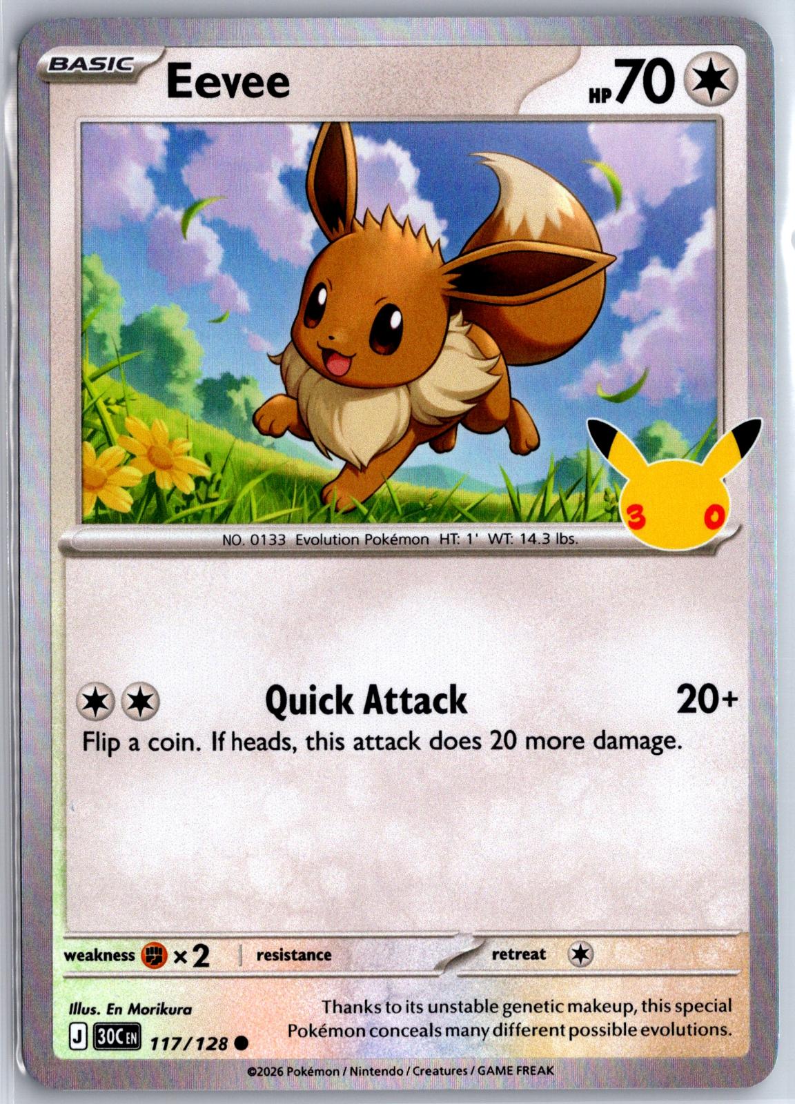 Eevee - 117/128 - Holo - ME: 30TH CELEBRATION - Pokemon - Common | AA97-12