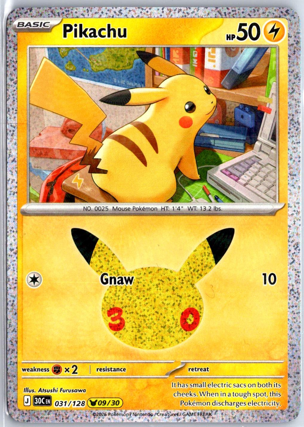 Pikachu - 031/128 - Holo - ME: 30TH CELEBRATION - Pokemon - | AC30-5