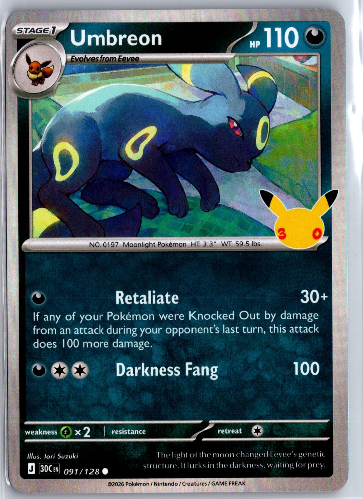 Umbreon - 091/128 - Holo - ME: 30TH CELEBRATION - Pokemon - Common | AA96-28