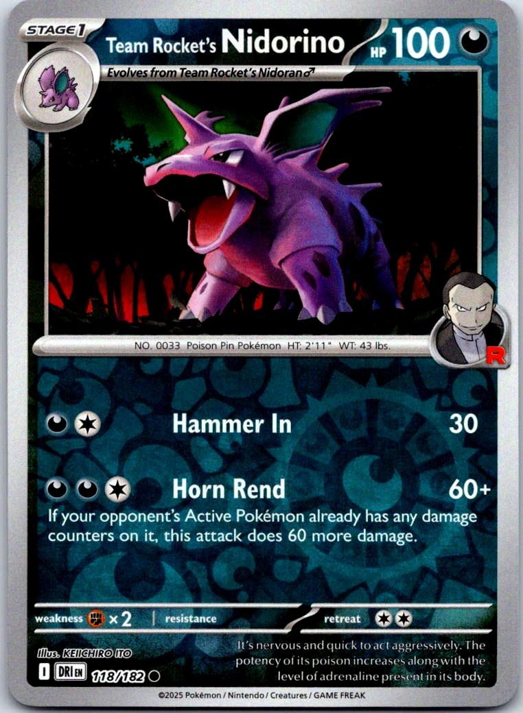 Team Rocket's Nidorino - 118/182 - Reverse Holo - DESTINED RIVALS - Pokemon - | AA123-24
