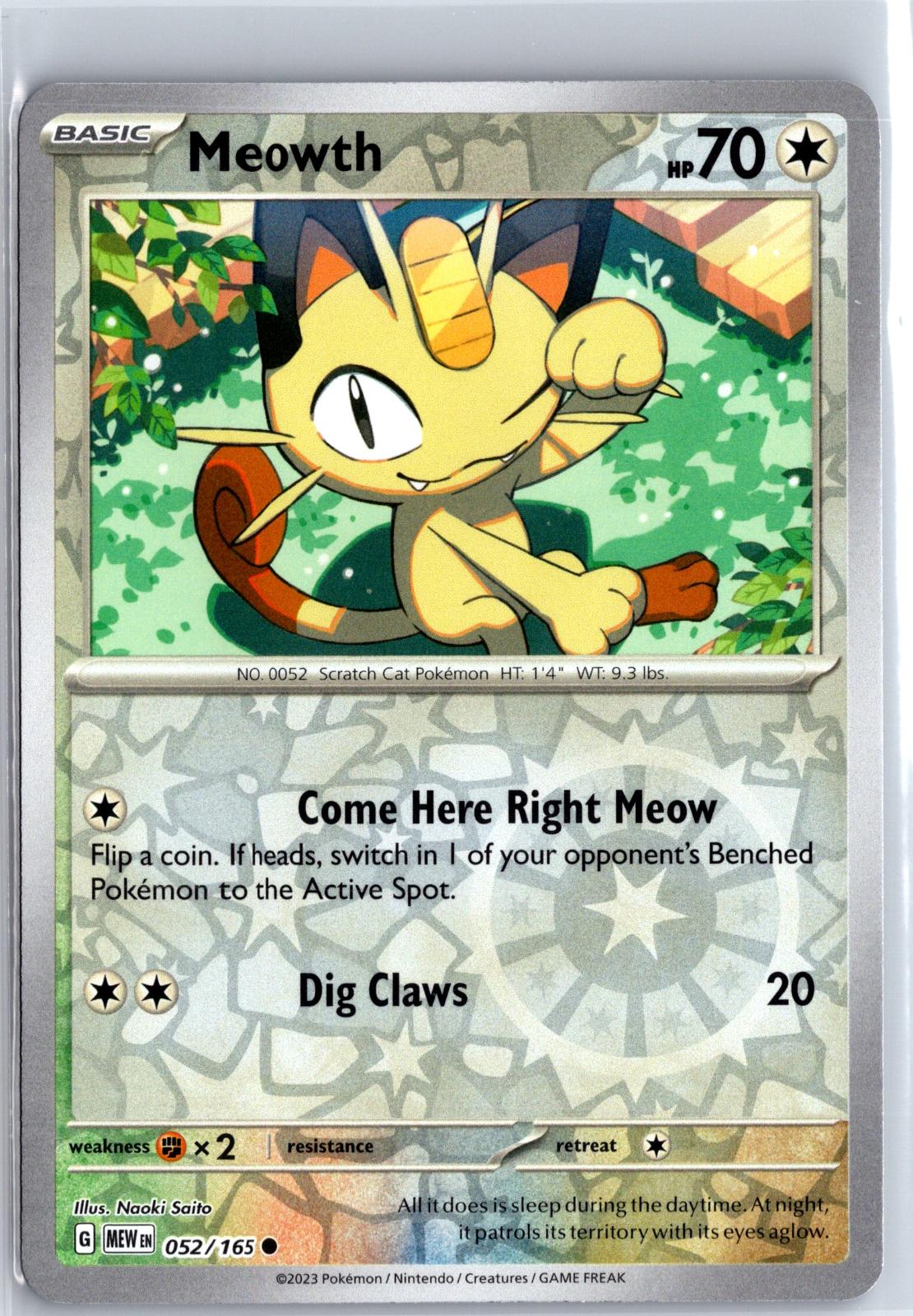 Meowth - 052/165 - Reverse Holo - 151 - Pokemon - Common | AA129-25