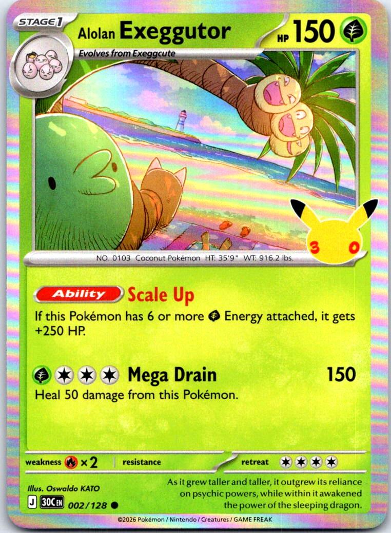 Alolan Exeggutor - 002/128 - Holo - ME: 30TH CELEBRATION - Pokemon - | AC31-34